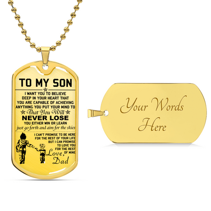 Dragon Ball - Dad To Son - Never Lose - Vegeta - Trunks - Dragon Ball Dog Tag - Military Ball Chain - Luxury Dog Tag