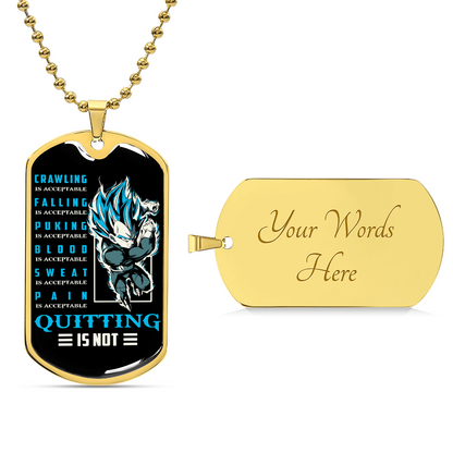Dragon Ball - Quitting Is Not 2 - Vegeta - Supper Saiyan Blue - Black Dog Tag - Dragon Ball Dog Tag - Military Ball Chain - Luxury Dog Tag