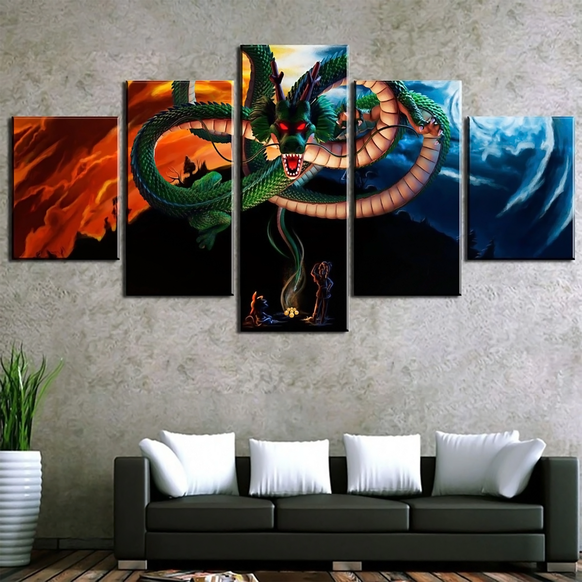 Dragon Ball - 5 Pieces Wall Art - Shenglong - Goku - Bulma - Printed Wall Pictures Home Decor - Dragon Ball Poster - Dragon Ball Canvas