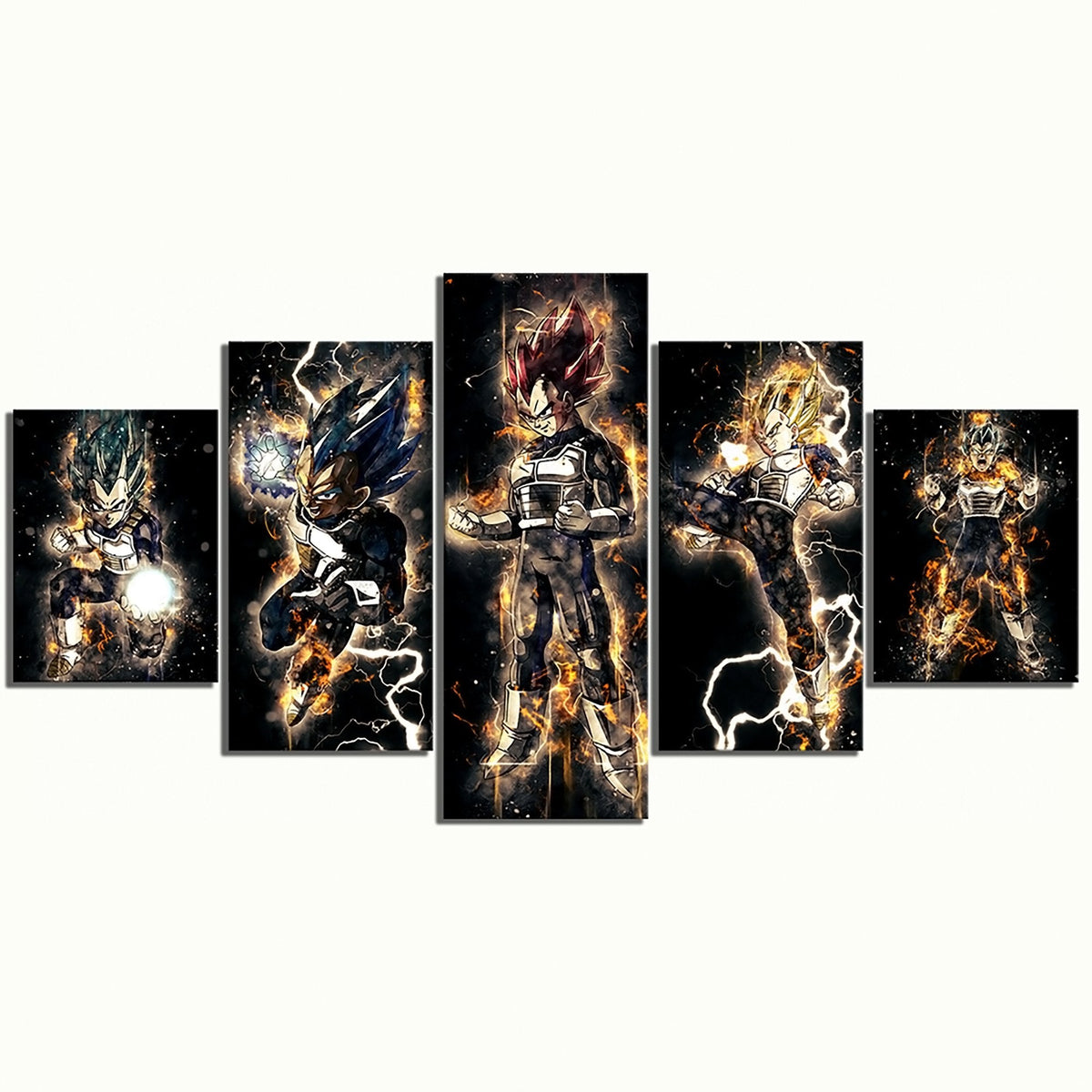 Dragon Ball - 5 Pieces Wall Art - Vegeta - Super Saiyan - Super Saiyan Blue -Super Saiyan God - Printed Wall Pictures Home Decor - Dragon Ball Poster - Dragon Ball Canvas