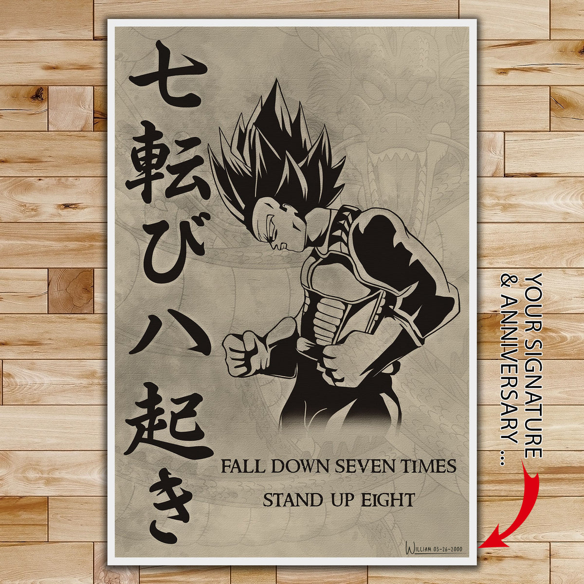 DR012 - Fall Down Seven Times Stand Up Eight - Vegeta - Vertical Poster - Vertical Canvas - Dragon Ball Poster