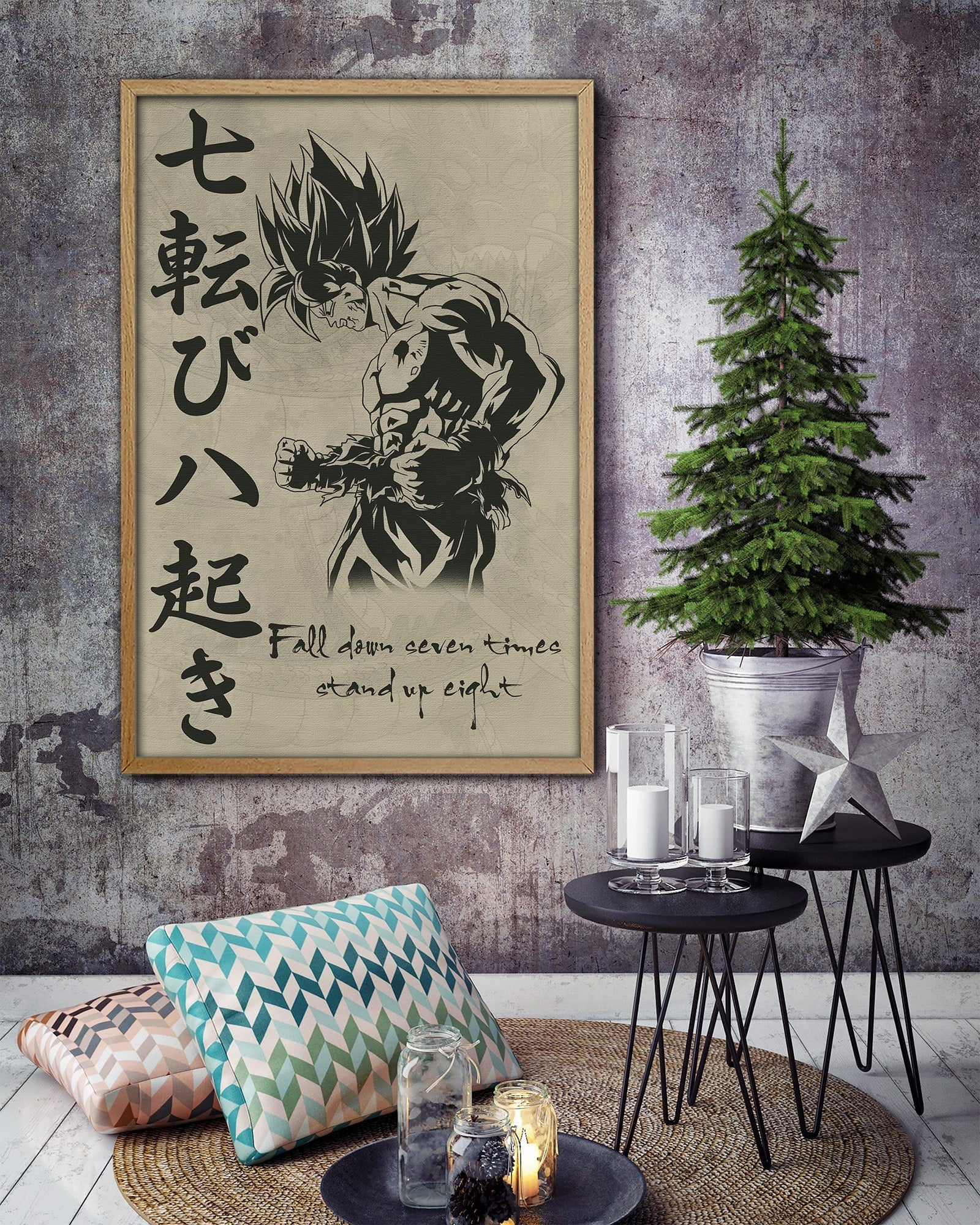 DR013 + DR029 - Fall Down Seven Times Stand Up Eight - Show No Mercy - Home Decoration - Vertical Poster - Vertical Canvas - Dragon Ball Poster