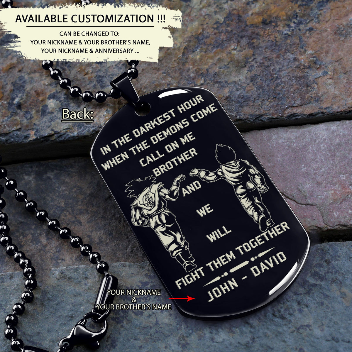 DRD024 - Call On Me Brother - It's Not Over When You Lose - It's Over When You Quit - Goku - Super Saiyan Blue - Dragon Ball Dog Tag - Engrave Double Black Dog Tag