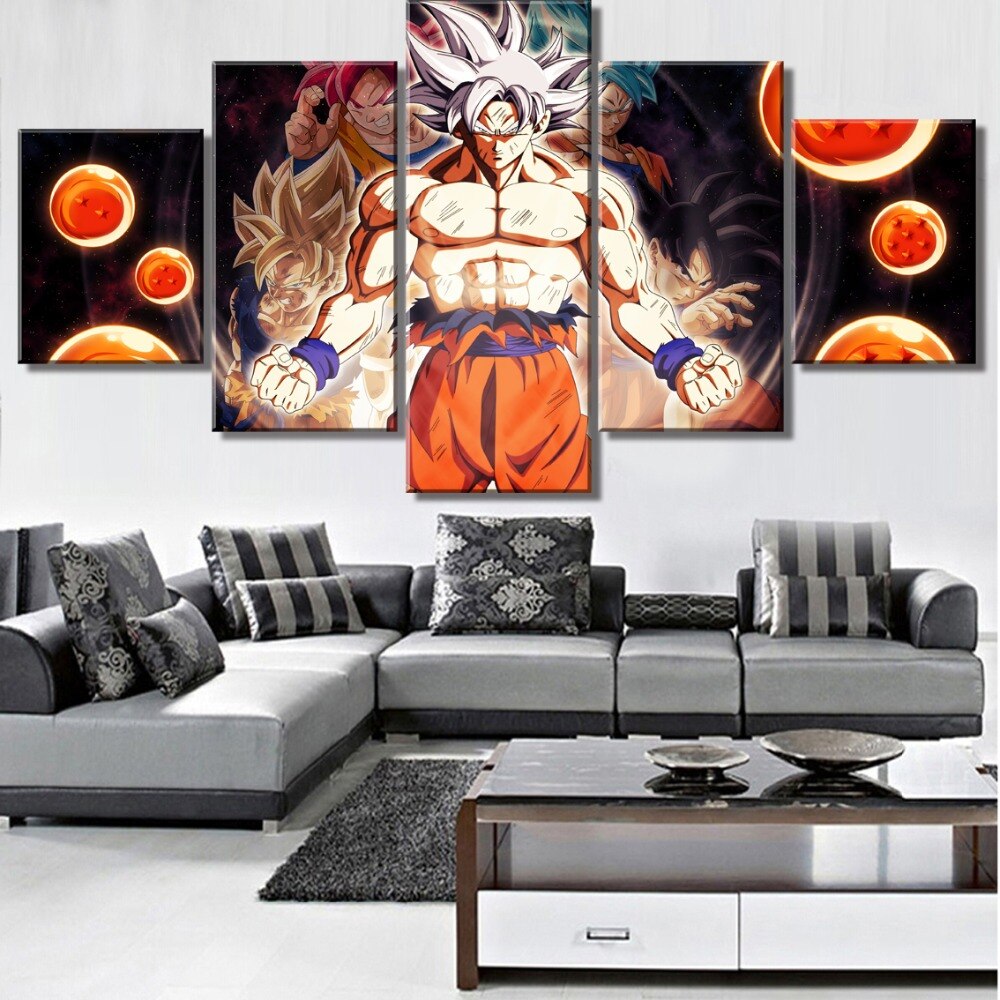 Dragon Ball - 5 Pieces Wall Art - Mastered Ultra Instinct Goku -Super Saiyan 3 - Super Saiyan Blue - Super Saiyan God - Printed Wall Pictures Home Decor - Dragon Ball Poster - Dragon Ball Canvas