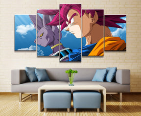 Dragon Ball - 5 Pieces Wall Art - Beerus - Goku Super Saiyan God - Printed Wall Pictures Home Decor - Dragon Ball Poster - Dragon Ball Canvas