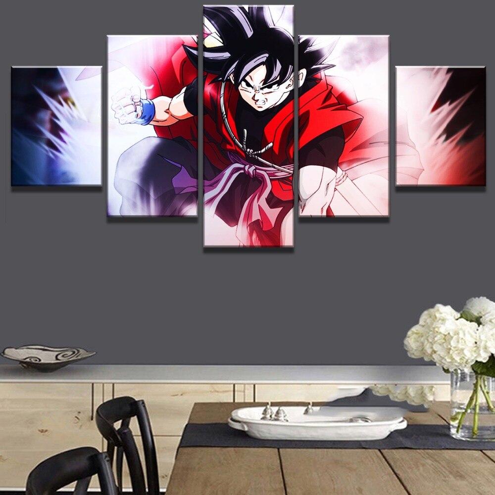 Dragon Ball - 5 Pieces Wall Art - Red Goku - Printed Wall Pictures Home Decor - Dragon Ball Poster - Dragon Ball Canvas