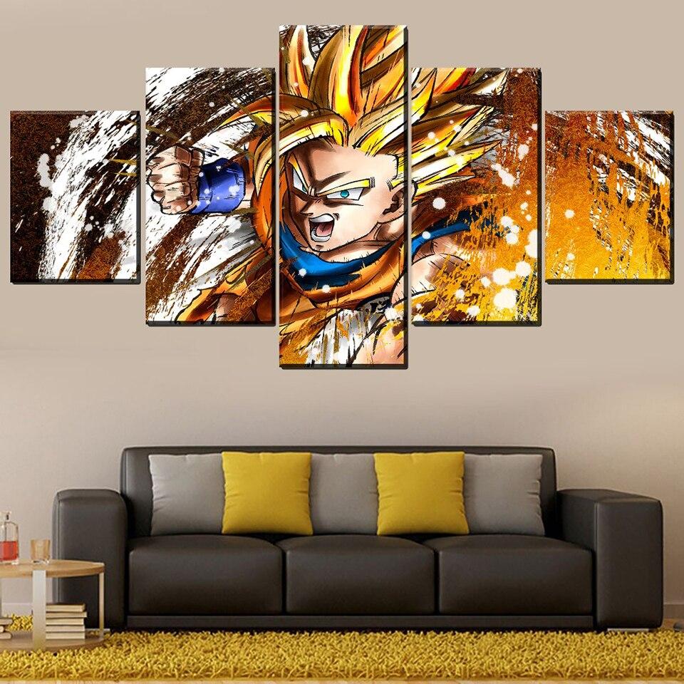 Dragon Ball - 5 Pieces Wall Art - Super Saiyan Goku - Printed Wall Pictures Home Decor - Dragon Ball Poster - Dragon Ball Canvas
