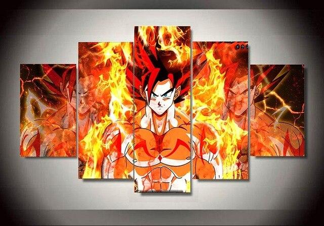 Dragon Ball - 5 Pieces Wall Art - Goku - Super Saiyan God - Printed Wall Pictures Home Decor - Dragon Ball Poster - Dragon Ball Canvas