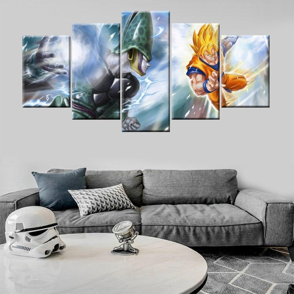 Dragon Ball - 5 Pieces Wall Art - Goku Super Saiyan - Cell - Printed Wall Pictures Home Decor - Dragon Ball Poster - Dragon Ball Canvas