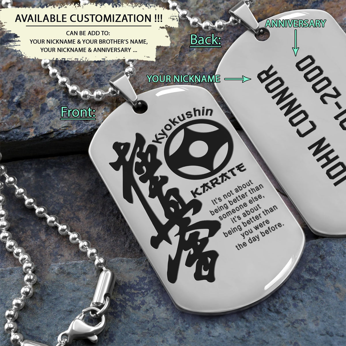 KAD010 - It’s Not About Being Better Than Someone Else - It’s About Being Better Than You Were The Day Before - Kyokushin Karate - Engrave Silver Dogtag