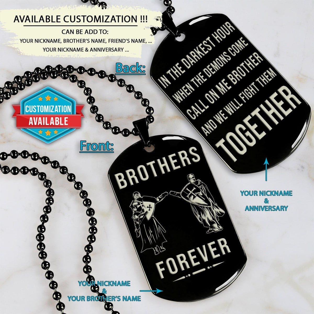 KTD025 - Brothers Forever - Call On Me Brother - Knights Templar - Black Double-Sided Dog Tag