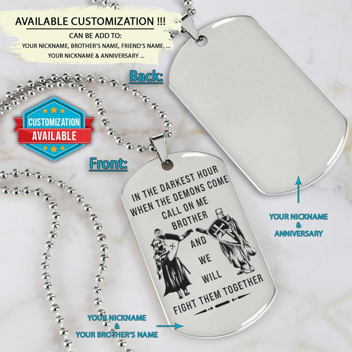 KTD032 - Call On Me Brother - Knights Templar - Silver Dog Tag