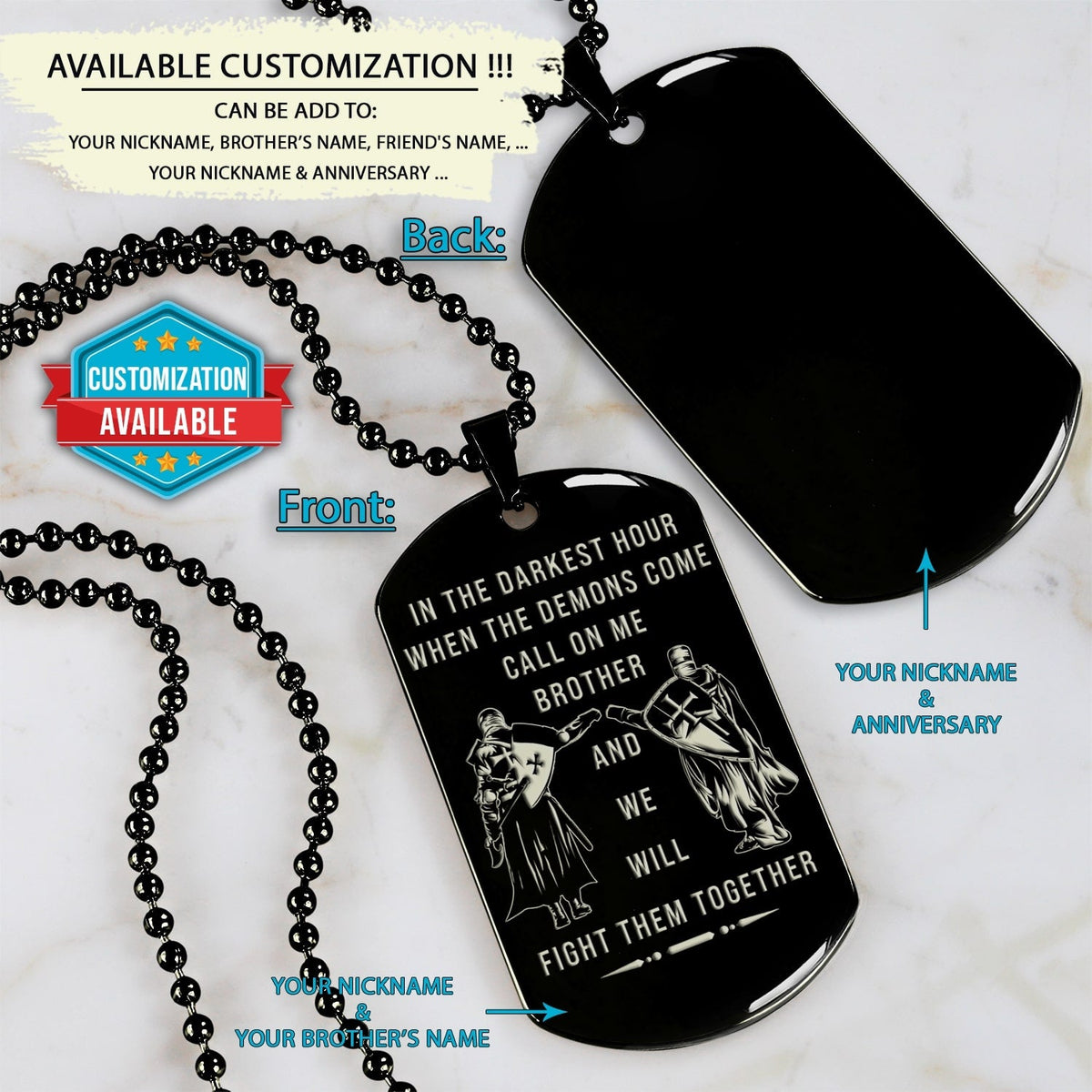 KTD033 - Call On Me Brother - Knights Templar - Black Dog Tag