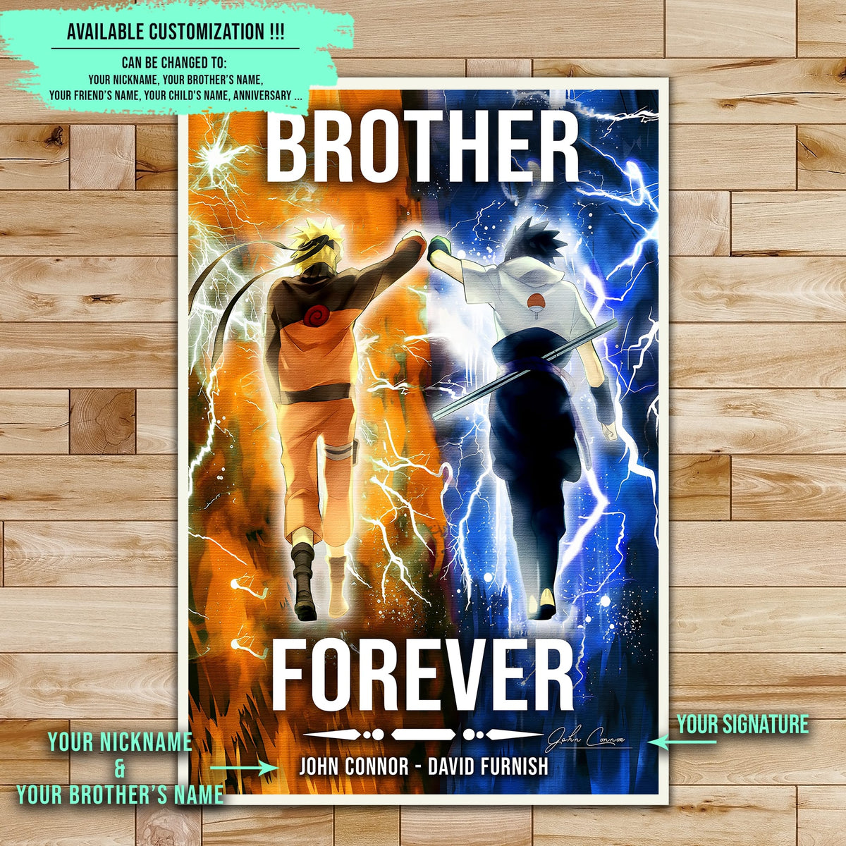 NA002 - Brother Forever - Uzumaki Naruto  - Uchiha Sasuke - Vertical Poster - Vertical Canvas - Naruto Poster - Naruto Canvas