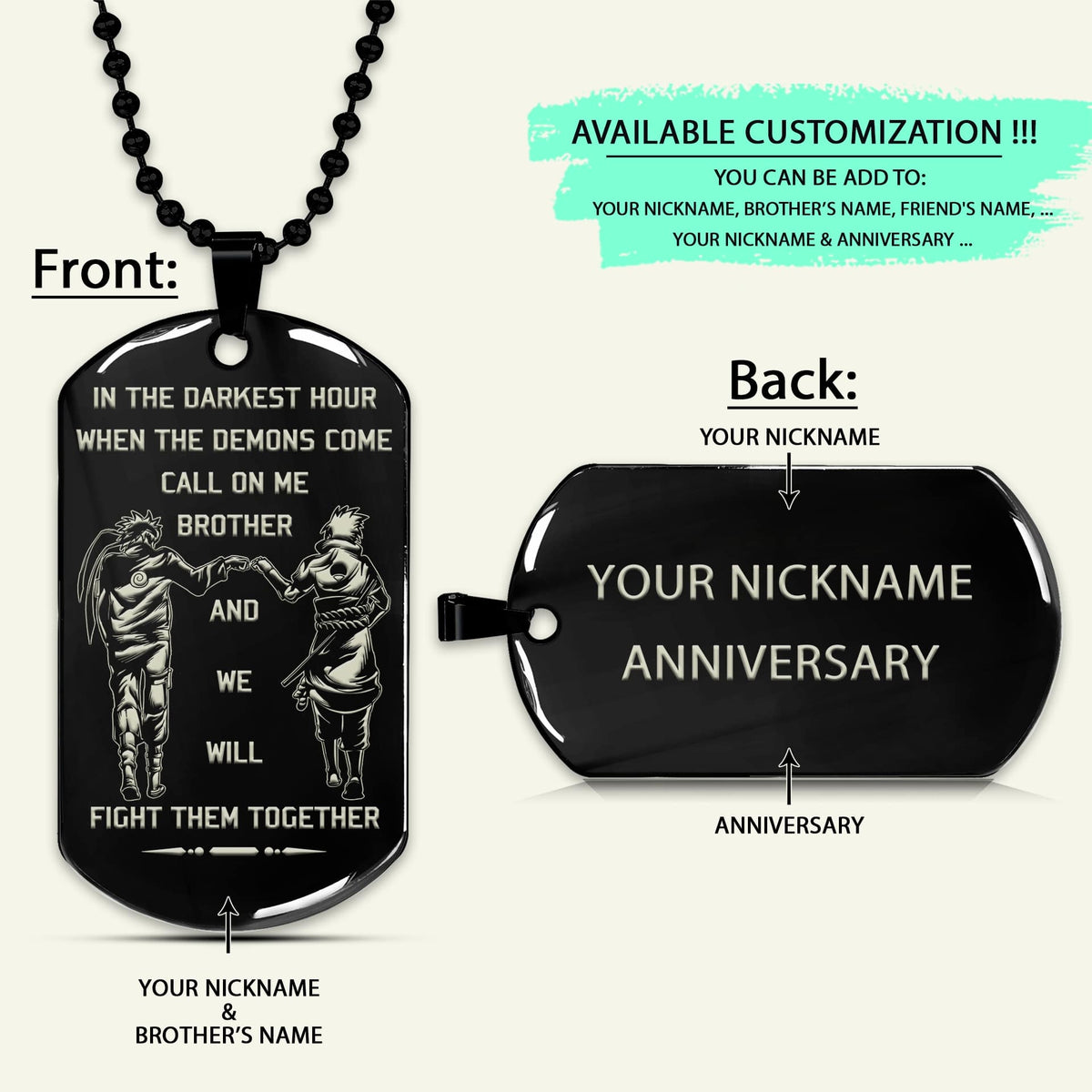 NAD010 - Call On Me Brother - English - Naruto - Sasuke - Engrave Black Dog Tag