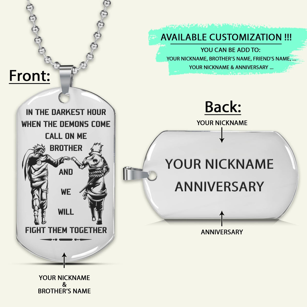 NAD013 - Call On Me Brother - English - Naruto - Sasuke - Engrave Silver Dog Tag