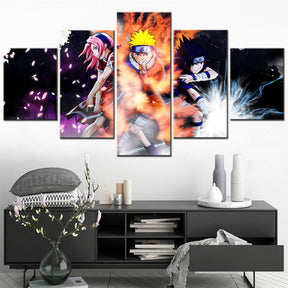 Naruto - 5 Pieces Wall Art - Uzumaki Naruto - Uchiha Sasuke - Haruno Sakura - Printed Wall Pictures Home Decor - Naruto Poster - Naruto Canvas