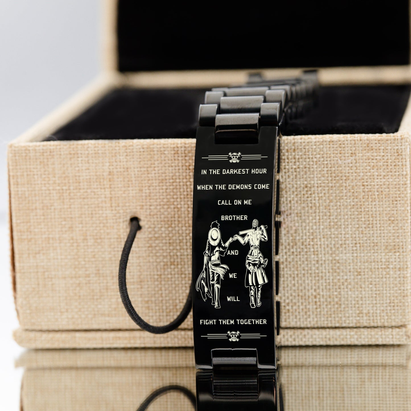 OPD004 - Call On me Brother - Monkey D. Luffy - Roronoa Zoro - One Piece Bracelet - Engrave Black Bracelet