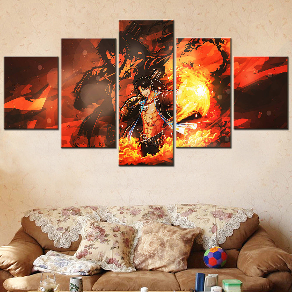 one piece - 5 pieces wall art - monkey d. luffy - gomu gomu no pistol shot - printed wall pictures home decor - one piece poster - one piece canvas