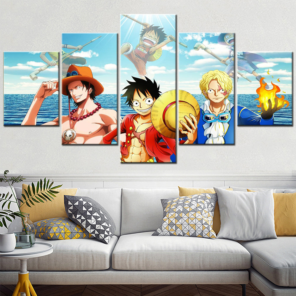 one piece - 5 pieces wall art - monkey d. luffy - portgas d. ace - sabo - printed wall pictures home decor - one piece poster - one piece canvas