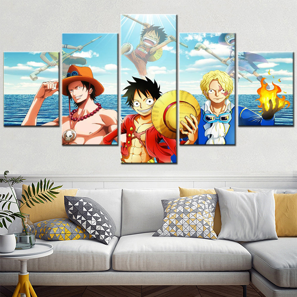One Piece - 5 Pieces Wall Art - Monkey D. Luffy - Portgas D. Ace - Sabo - Printed Wall Pictures Home Decor - One Piece Poster - One Piece Canvas
