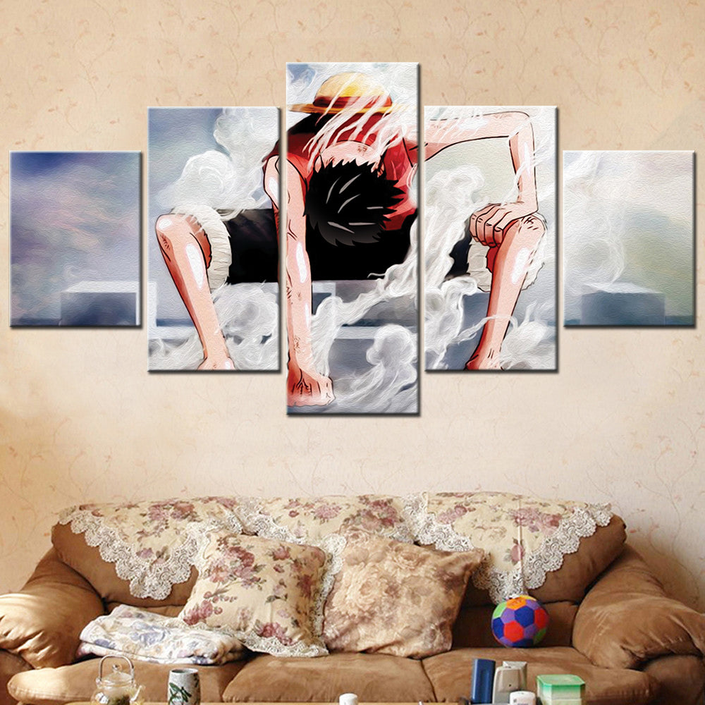 one piece - 5 pieces wall art - monkey d. luffy 3 - printed wall pictures home decor - one piece poster - one piece canvas