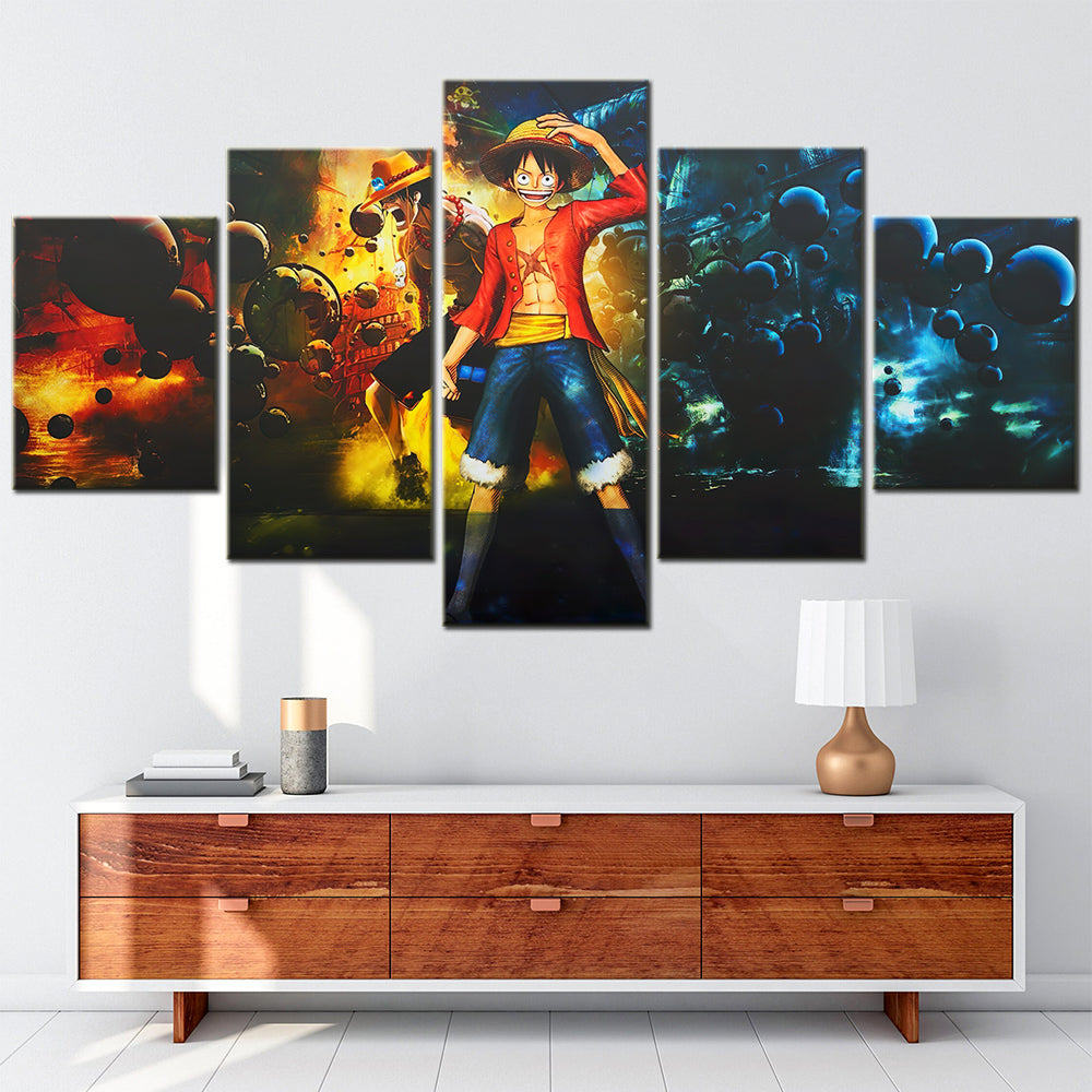 one piece - 5 pieces wall art - monkey d. luffy 9 - printed wall pictures home decor - one piece poster - one piece canvas