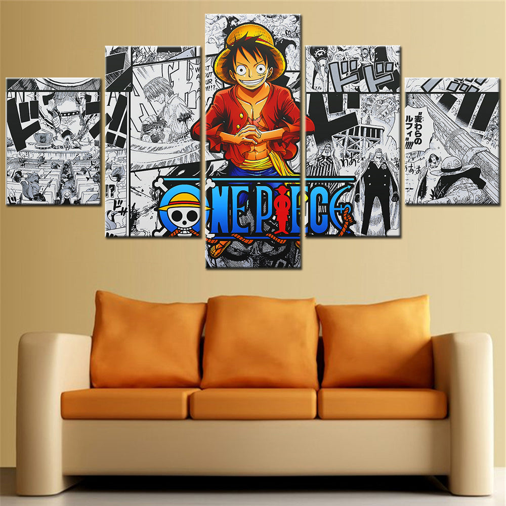 one piece - 5 pieces wall art - monkey d. luffy 7 - printed wall pictures home decor - one piece poster - one piece canvas