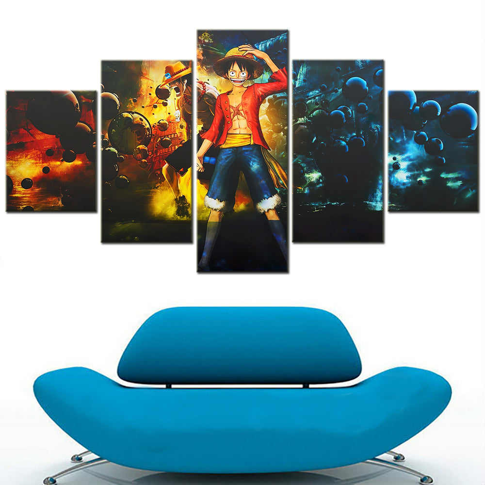 one piece - 5 pieces wall art - monkey d. luffy 9 - printed wall pictures home decor - one piece poster - one piece canvas