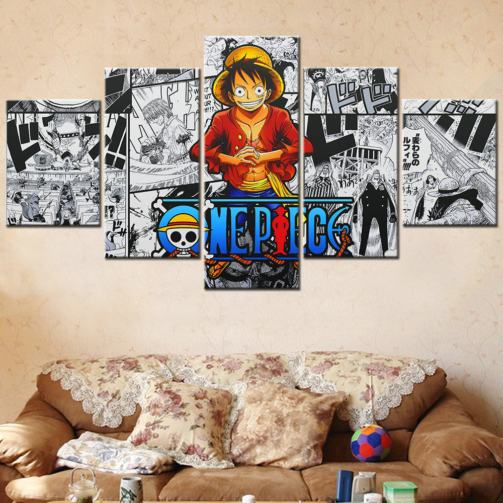 one piece - 5 pieces wall art - monkey d. luffy 7 - printed wall pictures home decor - one piece poster - one piece canvas