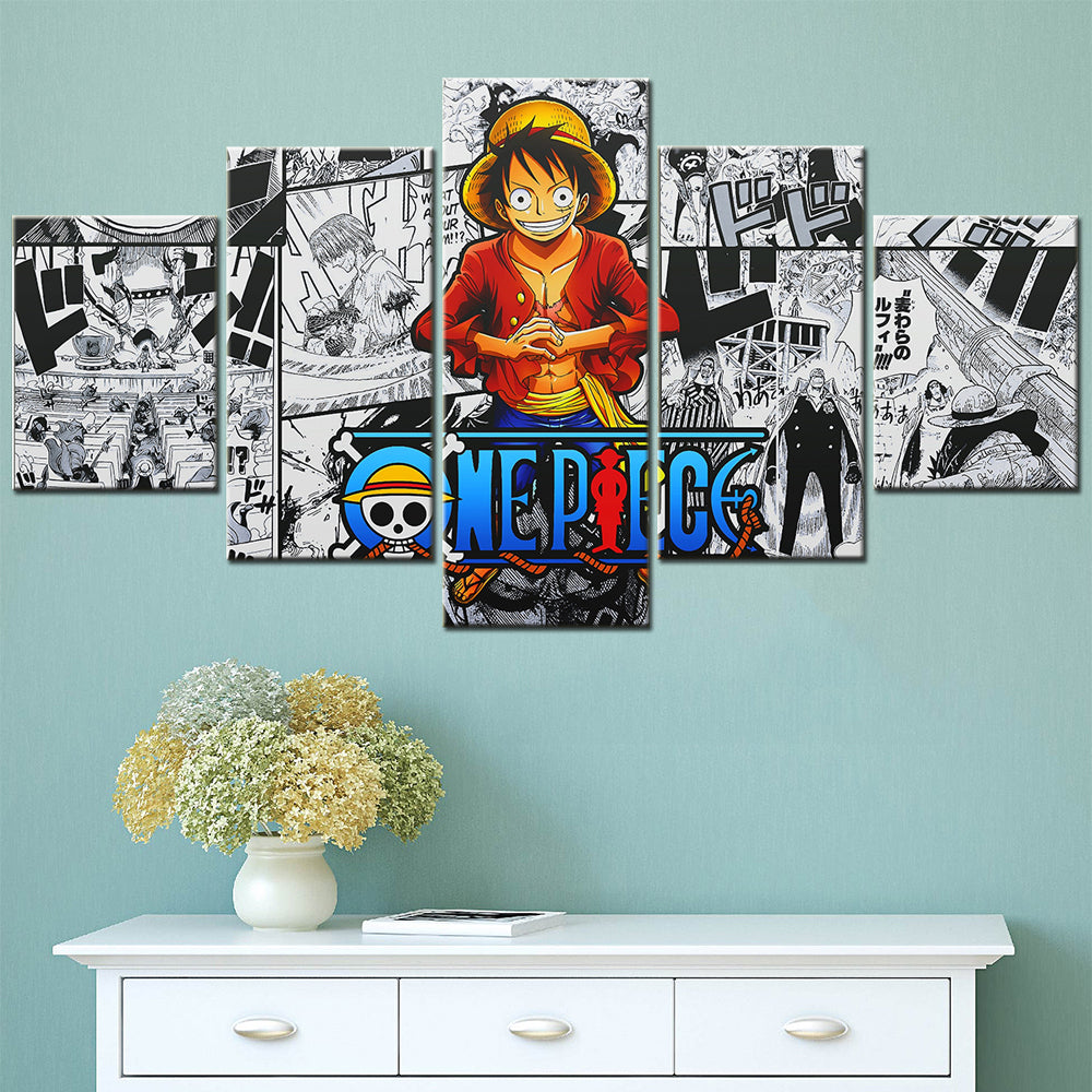 one piece - 5 pieces wall art - monkey d. luffy 7 - printed wall pictures home decor - one piece poster - one piece canvas