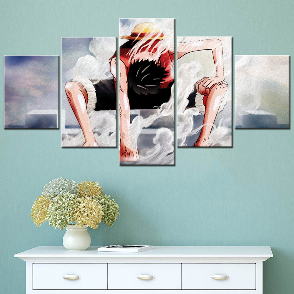 one piece - 5 pieces wall art - monkey d. luffy 3 - printed wall pictures home decor - one piece poster - one piece canvas