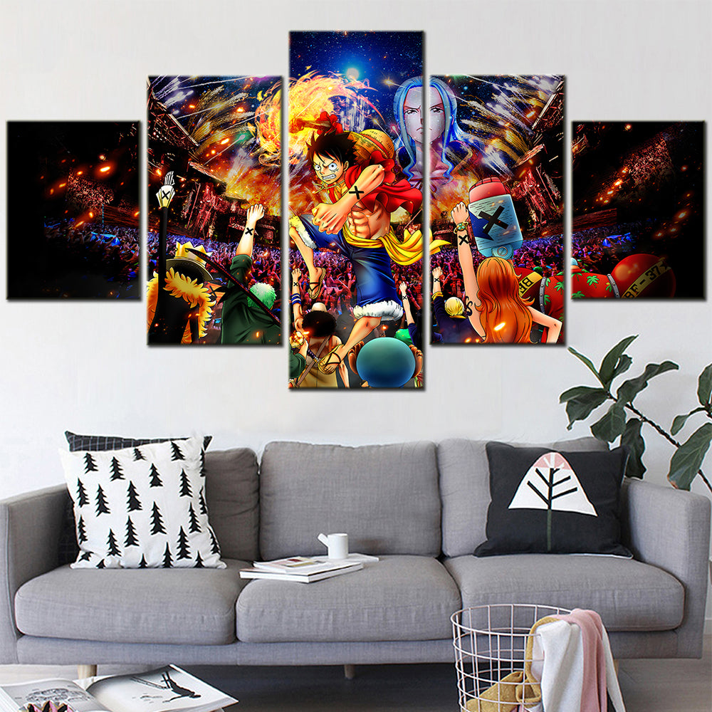 one piece - 5 pieces wall art - monkey d. luffy 8 - printed wall pictures home decor - one piece poster - one piece canvas