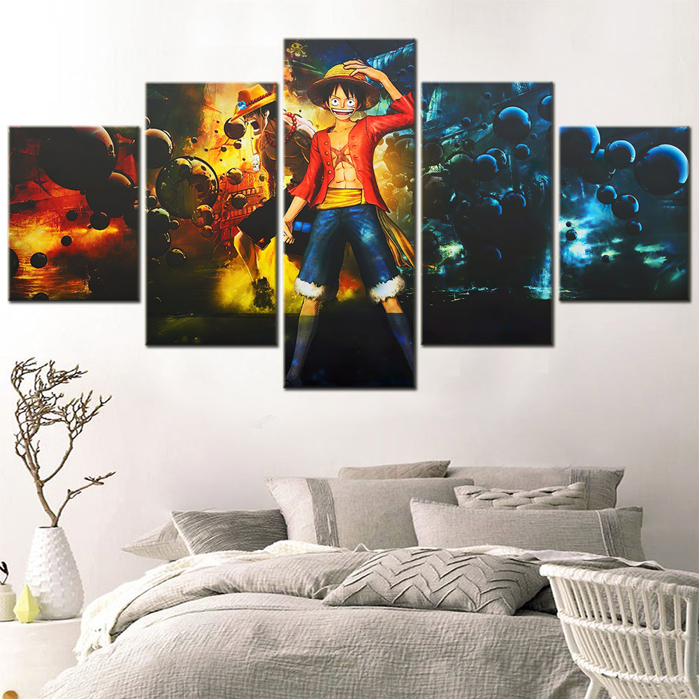 one piece - 5 pieces wall art - monkey d. luffy 9 - printed wall pictures home decor - one piece poster - one piece canvas