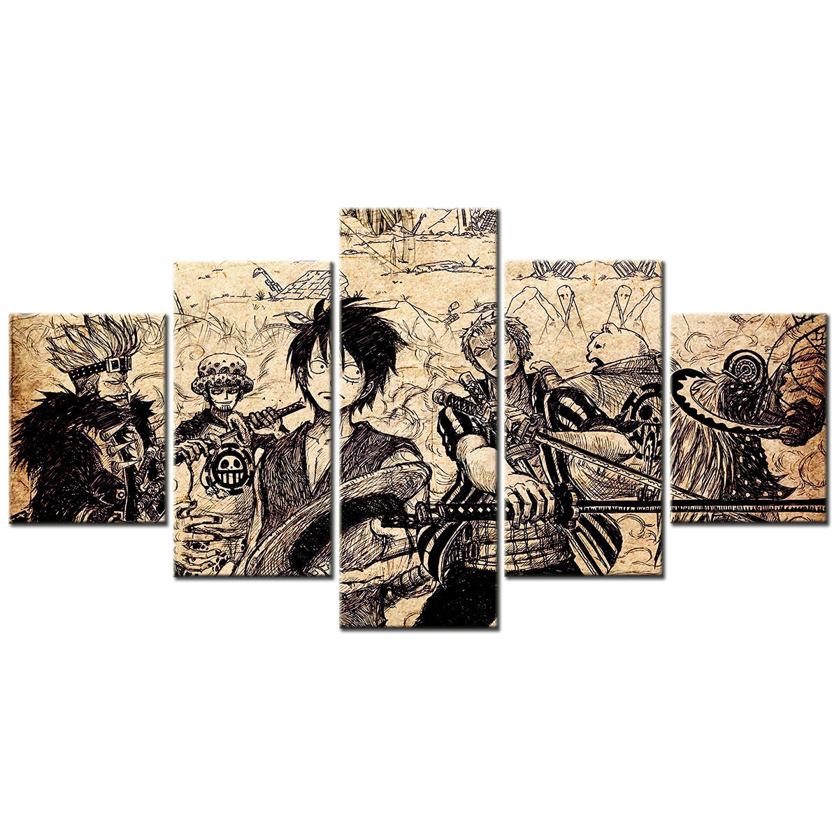 one piece - 5 pieces wall art - monkey d. luffy - roronoa zoro - eustass kid - trafalgar d. water law - printed wall pictures home decor - one piece poster - one piece canvas