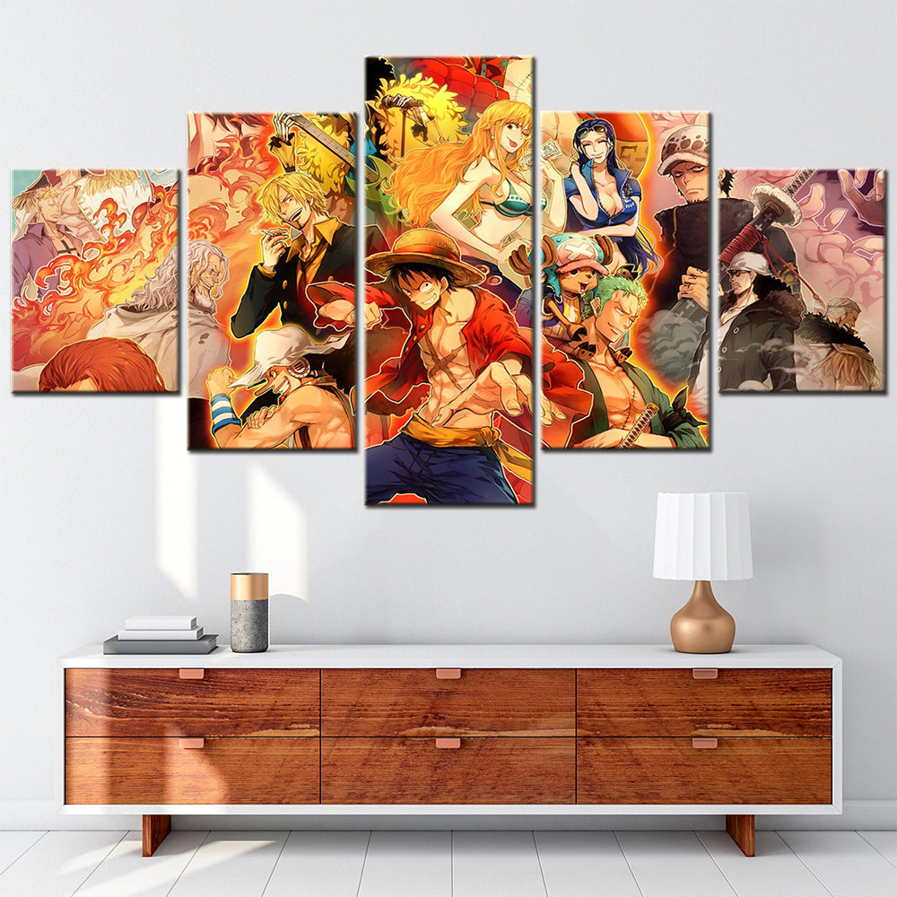 one piece - 5 pieces wall art - monkey d. luffy - roronoa zoro - nami - nico robin - sanji - usopp - printed wall pictures home decor - one piece poster - one piece canvas