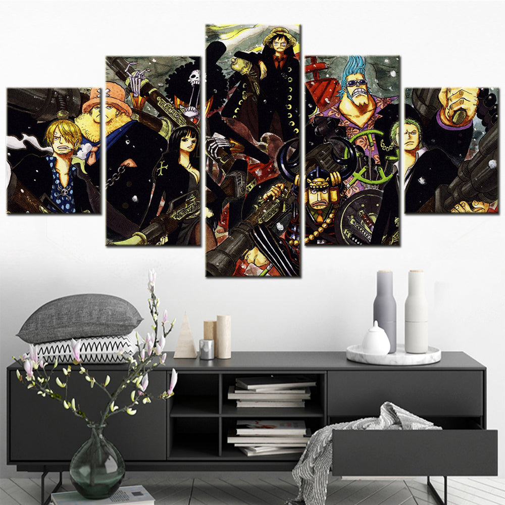 one piece - 5 pieces wall art - monkey d. luffy - roronoa zoro - sanji - brook - nico robin - printed wall pictures home decor - one piece poster - one piece canvas