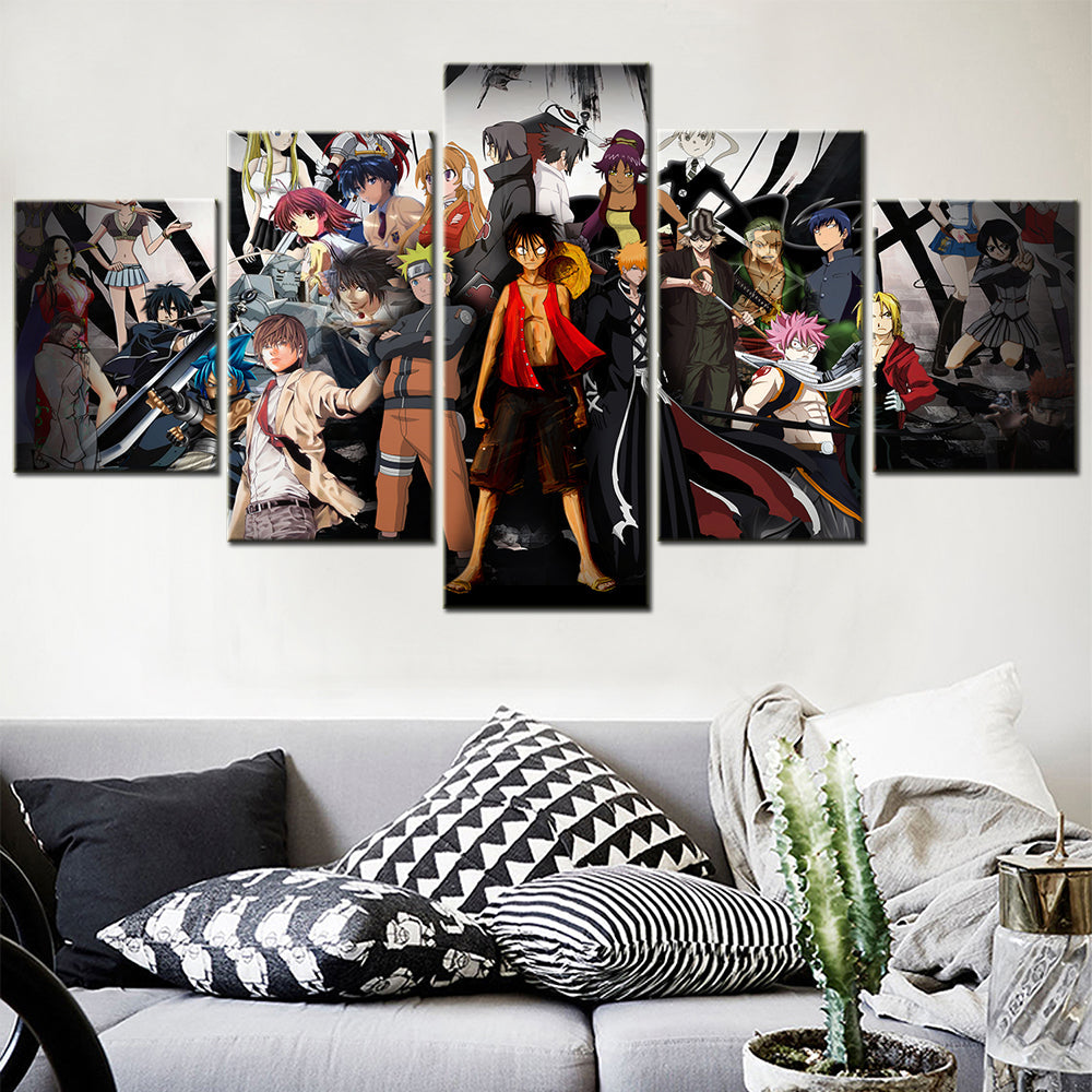 one piece - 5 pieces wall art - monkey d. luffy - roronoa zoro - uzumaki naruto - uchiha sasuke - printed wall pictures home decor - one piece poster - one piece canvas