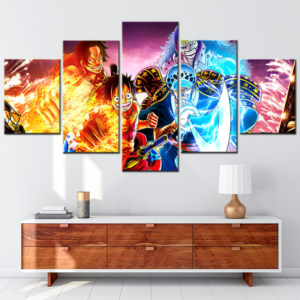 one piece - 5 pieces wall art - monkey d. luffy - uzumaki naruto -printed wall pictures home decor - one piece poster - one piece canvas