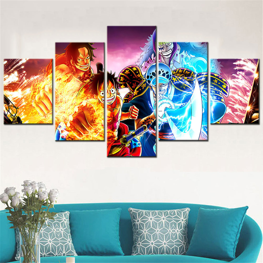 one piece - 5 pieces wall art - monkey d. luffy - uzumaki naruto -printed wall pictures home decor - one piece poster - one piece canvas