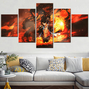 One Piece - 5 Pieces Wall Art - Portgas D. Ace 4 - Printed Wall Pictures Home Decor - One Piece Poster - One Piece Canvas