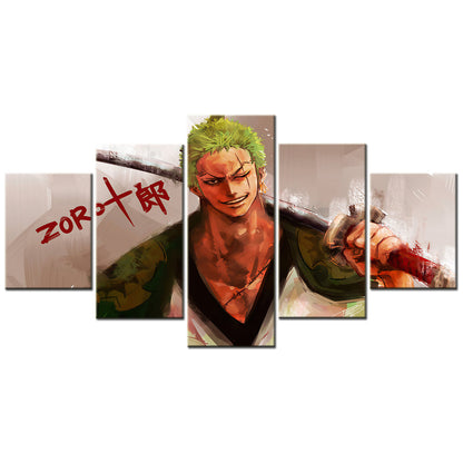 One Piece - 5 Pieces Wall Art - Roronoa Zoro - Printed Wall Pictures Home Decor - One Piece Poster - One Piece Canvas