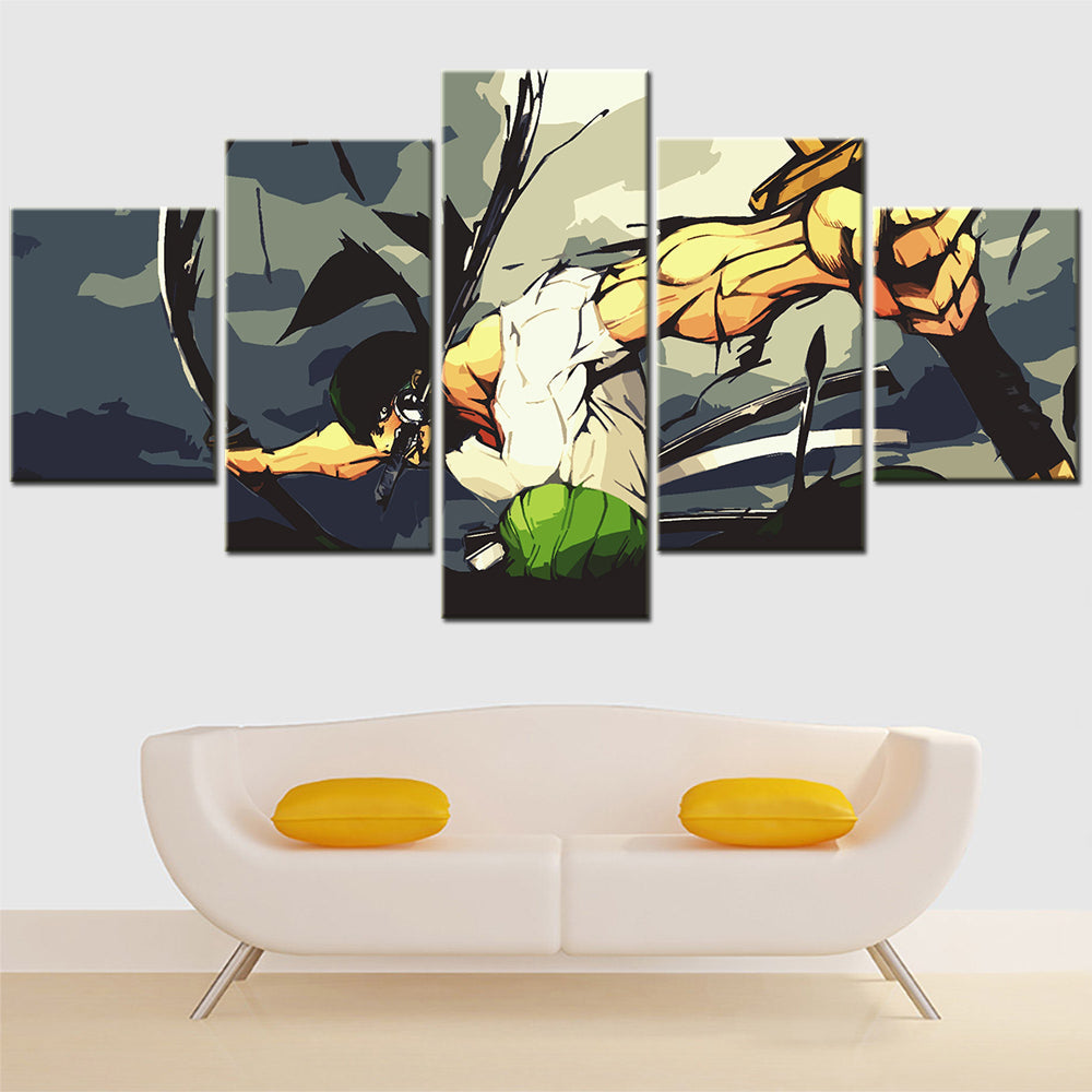 one piece - 5 pieces wall art - roronoa zoro 11 - printed wall pictures home decor - one piece poster - one piece canvas