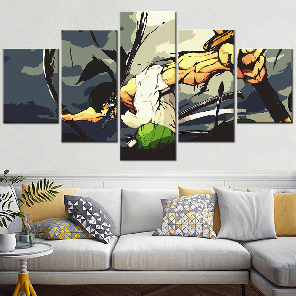 one piece - 5 pieces wall art - roronoa zoro 11 - printed wall pictures home decor - one piece poster - one piece canvas