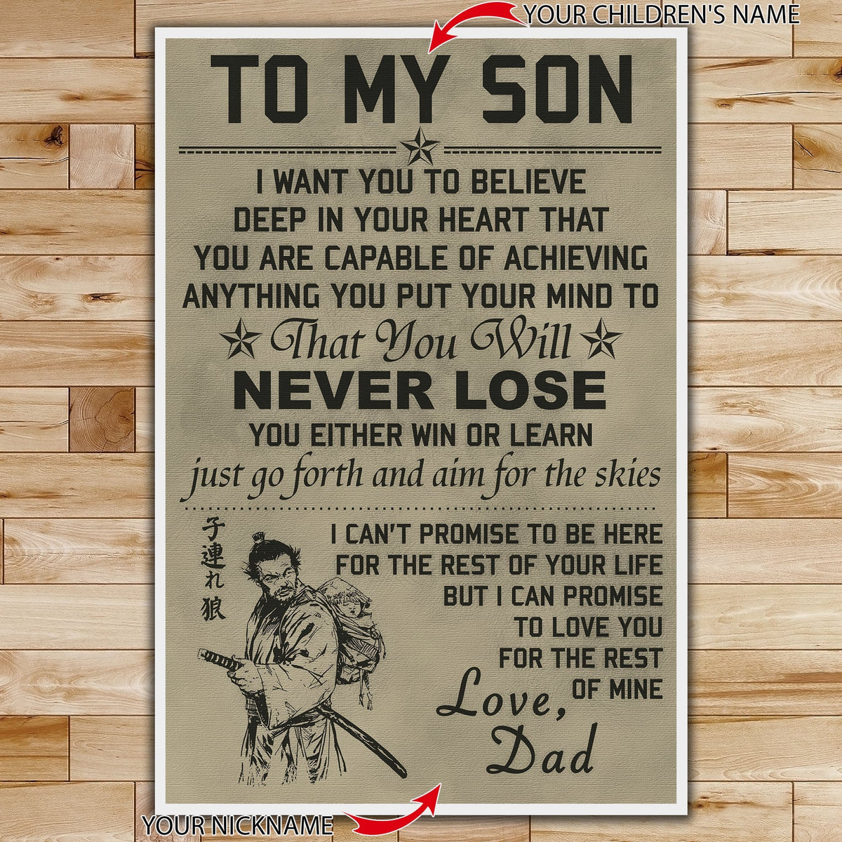 SA039 - To My Son - English - Vertical Poster - Vertical Canvas - Samurai Poster