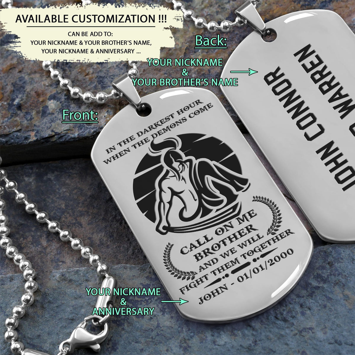 SAD001 - Call On Me Brother - English - Samurai - Engrave Silver Dog Tag