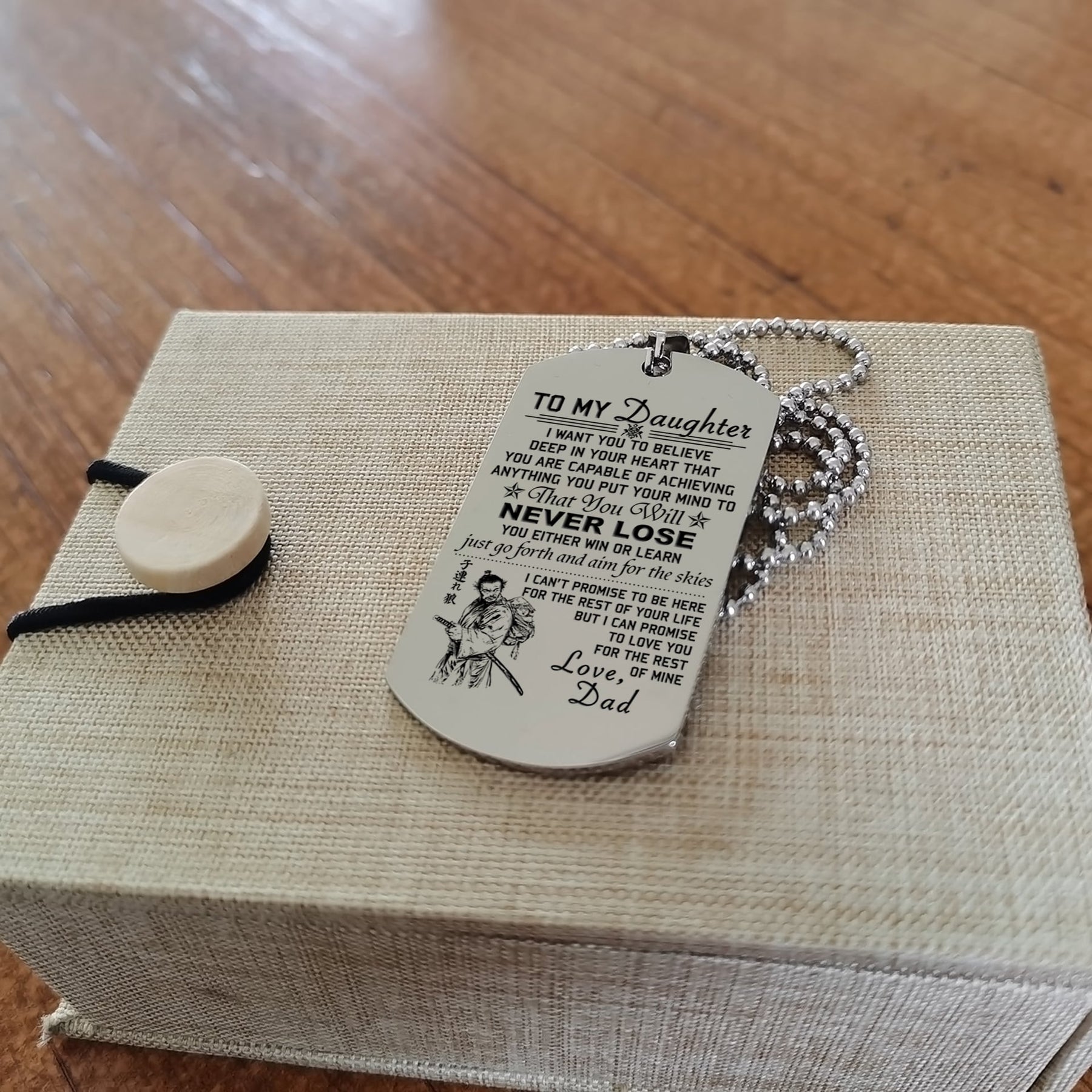 SAD020 - Dad To Daughter - Never Lose - English - Samurai - Engrave Silver Dog Tag