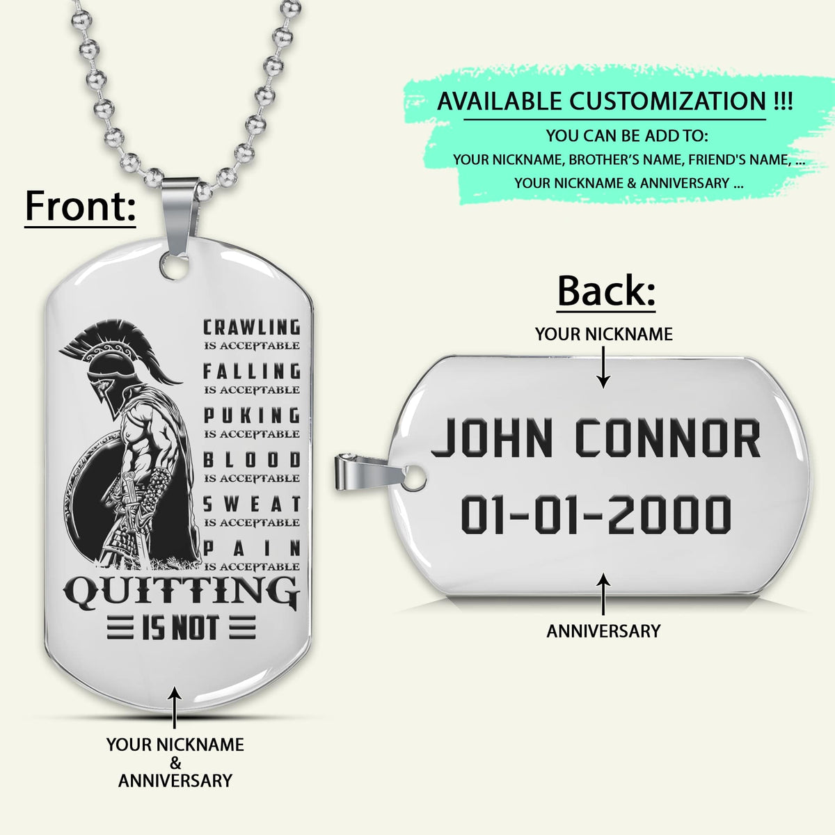 WAD011 - Quitting Is Not - Warrior Dog Tag - Engrave Sliver Dog Tag
