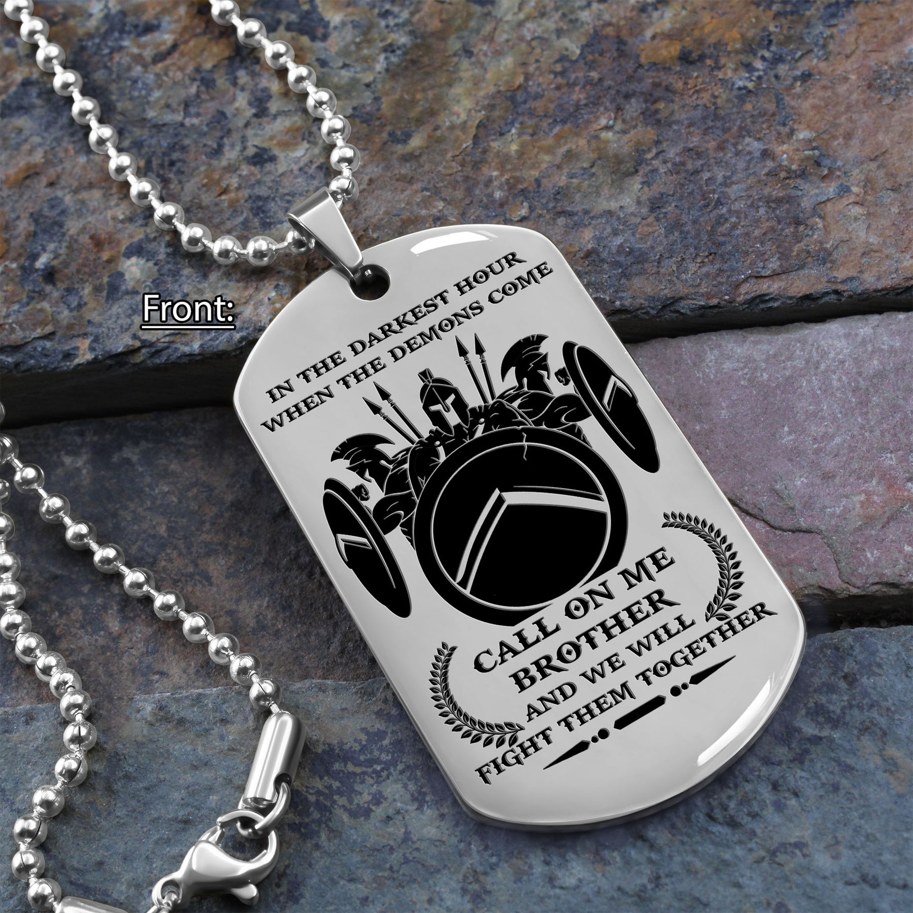 WAD049 - Call On Me Brother - Quitting Is Not - Warrior Dog Tag - Engrave Double Sliver Dog Tag