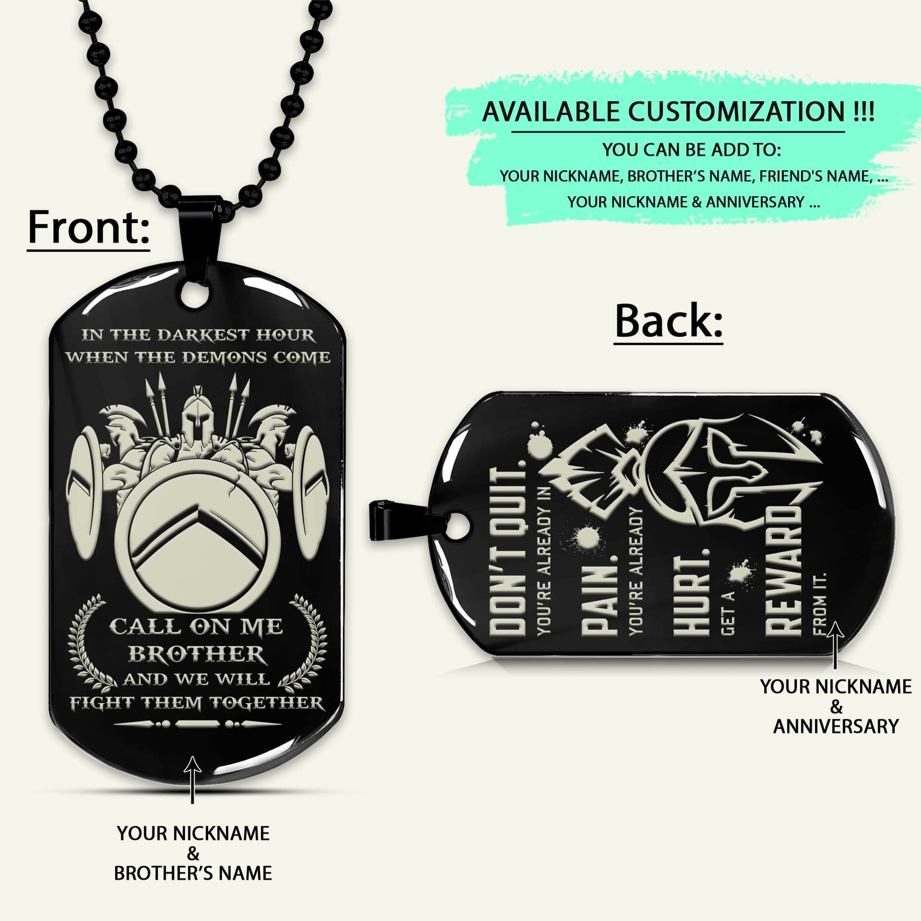 WAD051 - Call On Me Brother - Don't Quit - Warrior Dog Tag - Engrave Double Black Dog Tag